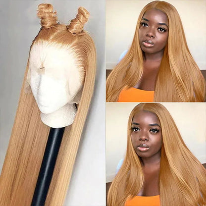 Glueless Straight Wig Honey Blonde Lace Wig 13x4 HD Lace Front Wig Straight Human Hair Wigs #27 Ginger Blonde Wig