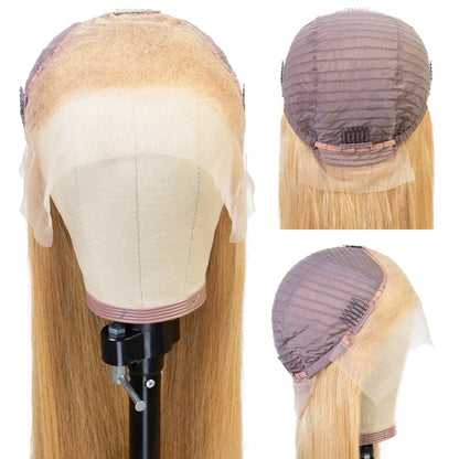 Glueless Straight Wig Honey Blonde Lace Wig 13x4 HD Lace Front Wig Straight Human Hair Wigs #27 Ginger Blonde Wig