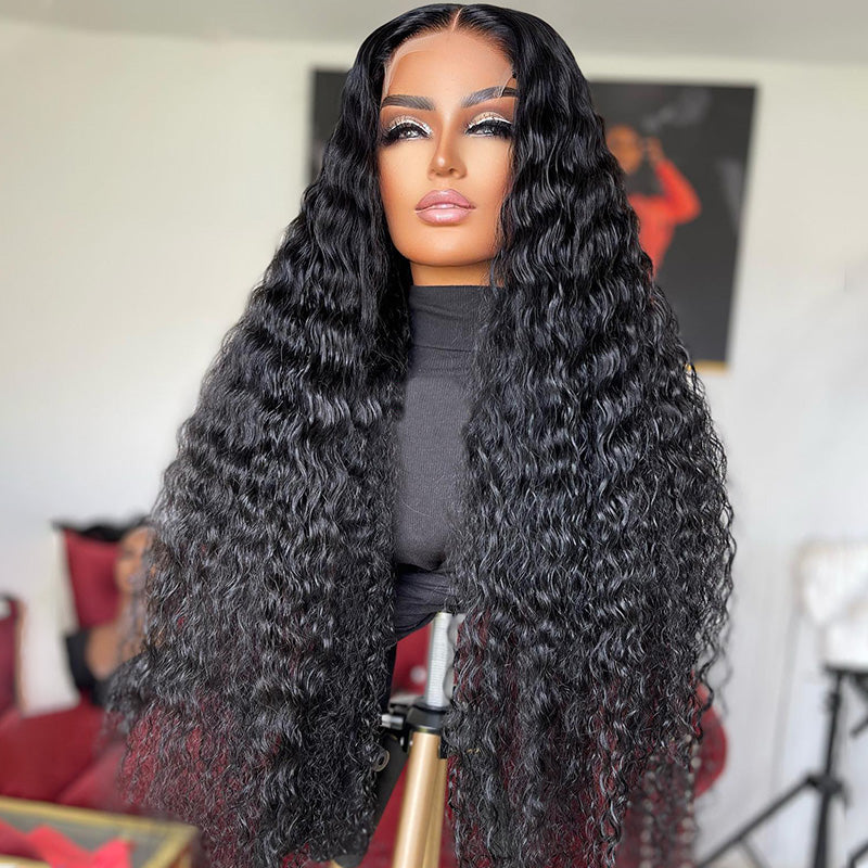 Glueless Water Wave Lace Front Wig 250% Density 13x4 HD Lace Wig 40 Inch Long Human Hair Wigs