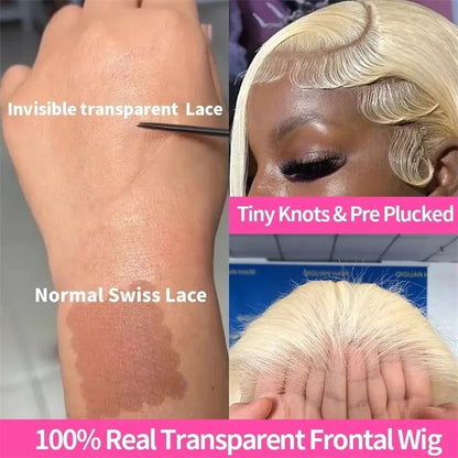 Glueless Wig Blonde Lace Front Wig Straight Blonde Wigs HD Transparent 13x4 Lace Frontal Wig 613 Human Hair Wig 36 Inch With Natural Hairline