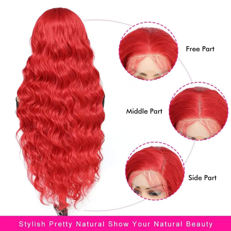 Glueless Wig Red Human Hair Wig 13x4 Lace Front Wig Body Wave Hair Wig