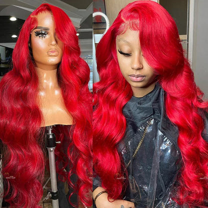 Glueless Wig Red Human Hair Wig 13x4 Lace Front Wig Body Wave Hair Wig