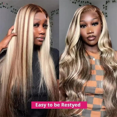 Glueless Wigs 13x4 HD Lace Front Wigs Straight Human Hair Wigs Honey Blonde Brown 613 Balayage Highlight Colored Wigs