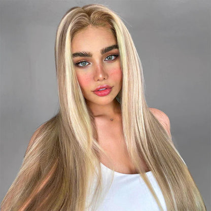 Glueless Wigs 13x4 HD Lace Front Wigs Straight Human Hair Wigs Honey Blonde Brown 613 Balayage Highlight Colored Wigs