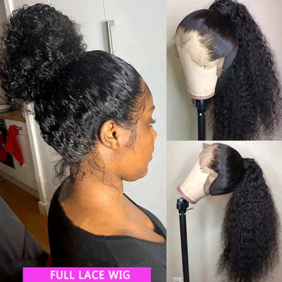 HD Full Lace Wig Kinky Curly Transparent Front Wigs Deep Curly Human Hair Wigs