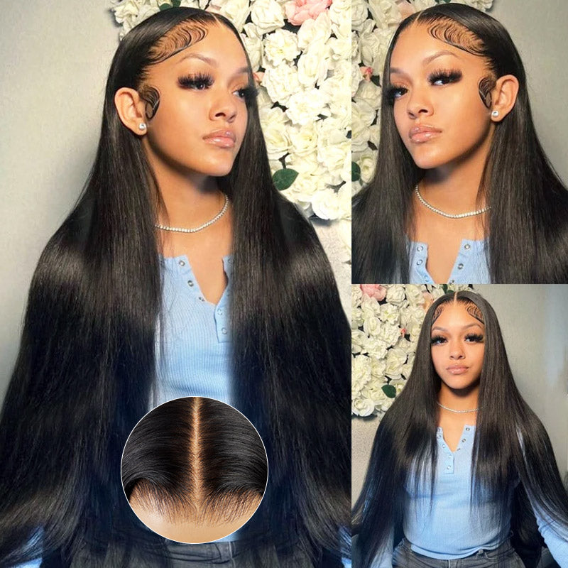 Hairinbeauty 7x6 Glueless Lace Straight Wig With Pre Bleached Knots Plucked Hairline 250% Density