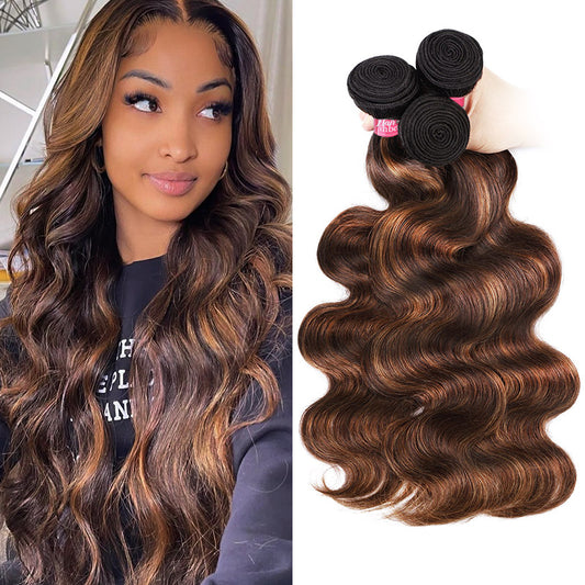 Overnight Shipping T1B/4/30 Highlight Ombre Human Hair 3 Bundles Body Wave 100% Human Hair Extensions