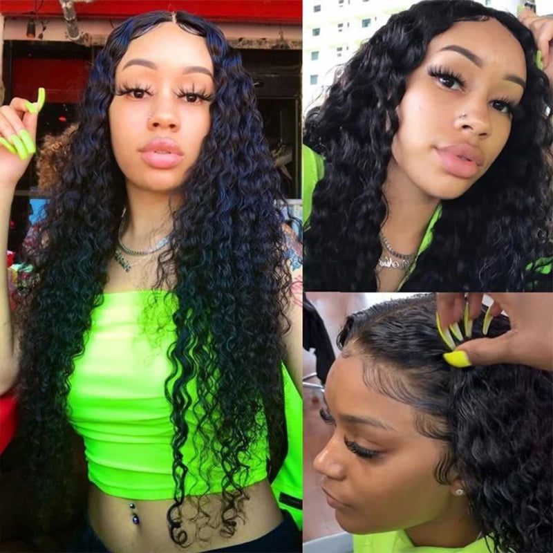 Brazilian Deep Wave Hair 3 Bundles with 4x4 Lace Closure Human Hair Bundles