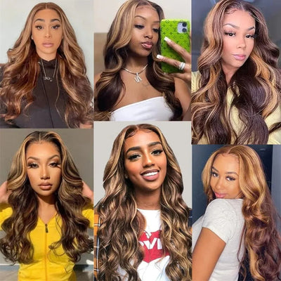 Highlight Body Wave 13x4 HD Lace Front Human Hair 200% Density Wigs with Pre Plucked