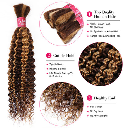 Highlight P4/27 Deep Wave Bulk Human Hair Bundles for Braiding