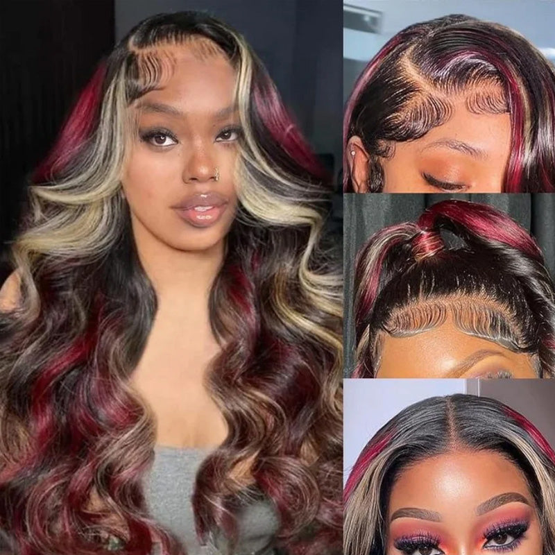 Highlight Red Blonde Colored Body Wave Transparent 13x4 Lace Front Wig Human Hair Wig