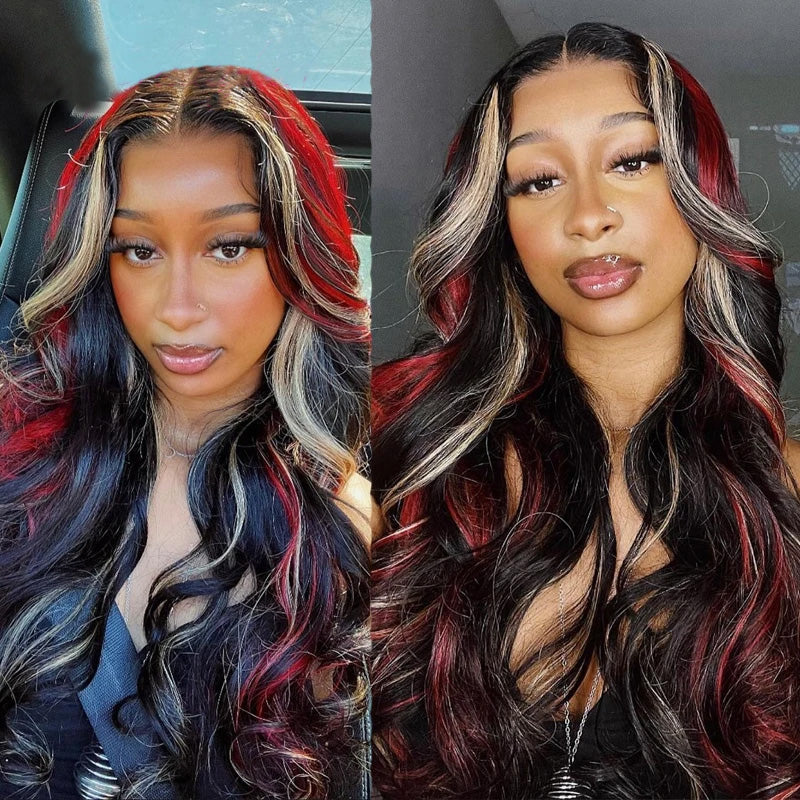 Highlight Red Blonde Colored Body Wave Transparent 13x4 Lace Front Wig Human Hair Wig