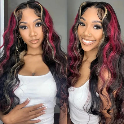 Highlight Red Blonde Colored Body Wave Transparent 13x4 Lace Front Wig Human Hair Wig