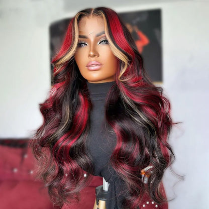 Highlight Red Blonde Colored Body Wave Transparent 13x4 Lace Front Wig Human Hair Wig