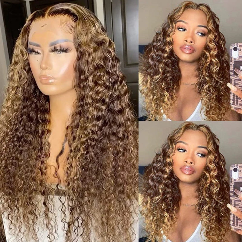 Highlight Deep Wave 5x5 Lace Closure Wig 180% Density Ready To Wear Glueless Wigs with Pre Plucked Hairline