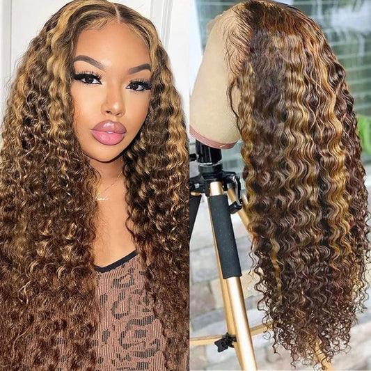 Highlight Deep Wave 5x5 Lace Closure Wig 180% Density Ready To Wear Glueless Wigs with Pre Plucked Hairline