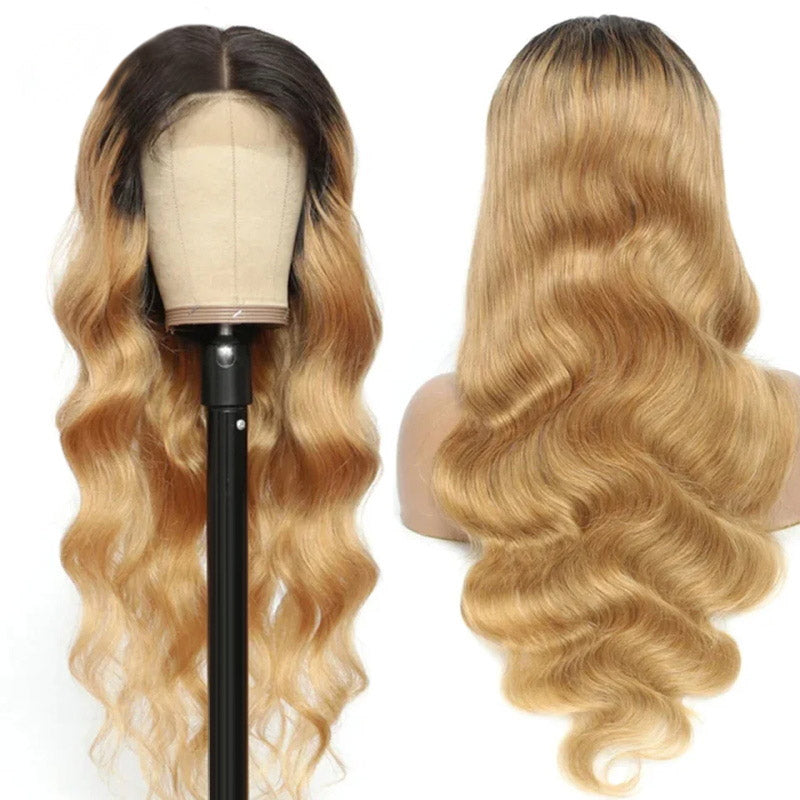 Honey Blonde 1B/27 Body Wave Lace Front Wig Ombre Full Lace Human Hair Wig Colored Frontal Wigs