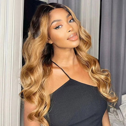 Honey Blonde 1B/27 Body Wave Lace Front Wig Ombre Full Lace Human Hair Wig Colored Frontal Wigs