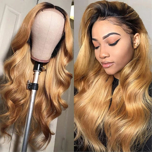 Honey Blonde 1B/27 Body Wave Lace Front Wig Ombre Full Lace Human Hair Wig Colored Frontal Wigs