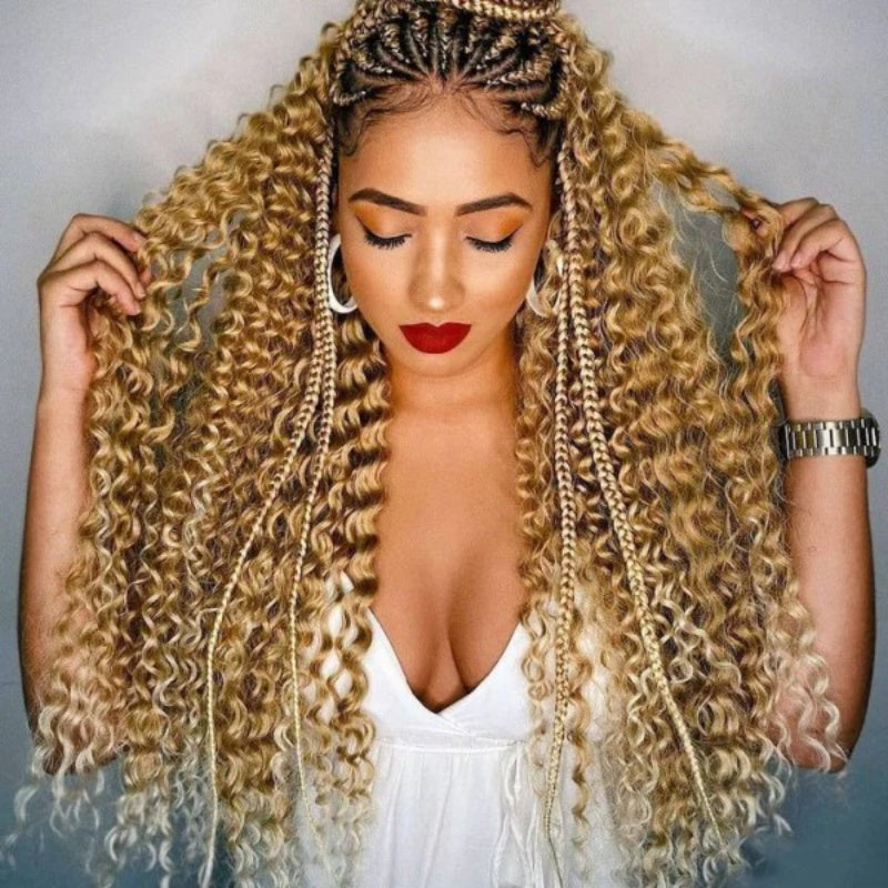 Honey Blonde # 27 Color Deep Wave Human Hair Bulk No Weft Extension For Boho Braiding