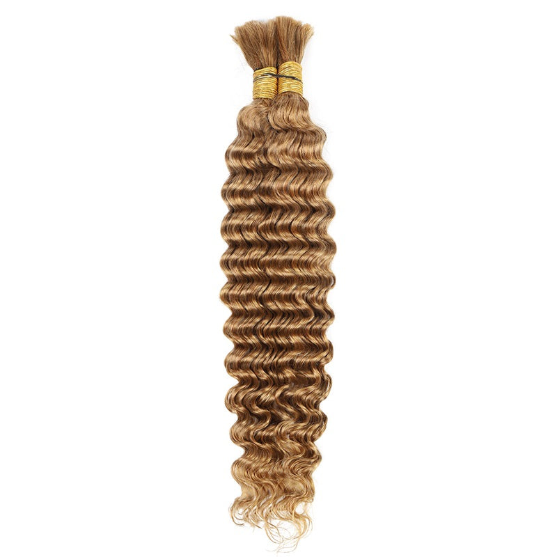 Honey Blonde # 27 Color Deep Wave Human Hair Bulk No Weft Extension For Boho Braiding