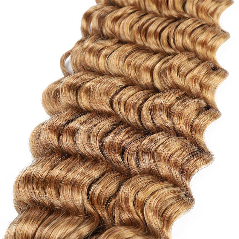 Honey Blonde # 27 Color Deep Wave Human Hair Bulk No Weft Extension For Boho Braiding