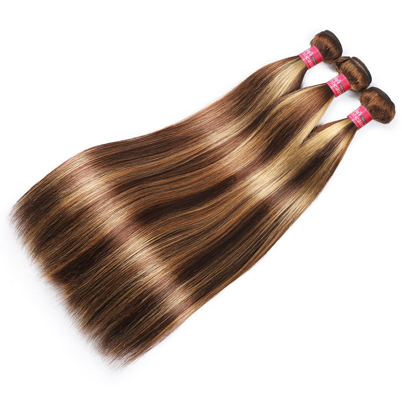 Overnight Shipping Honey Blonde Highlight Silky Straight Hair 3 Bundles Human Hair Extensions