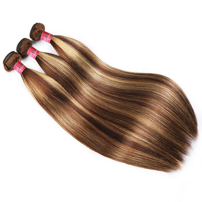 Overnight Shipping Honey Blonde Highlight Silky Straight Hair 3 Bundles Human Hair Extensions