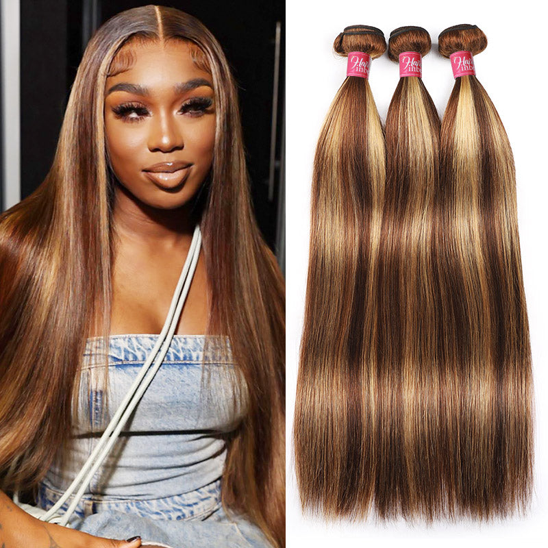 Overnight Shipping Honey Blonde Highlight Silky Straight Hair 3 Bundles Human Hair Extensions