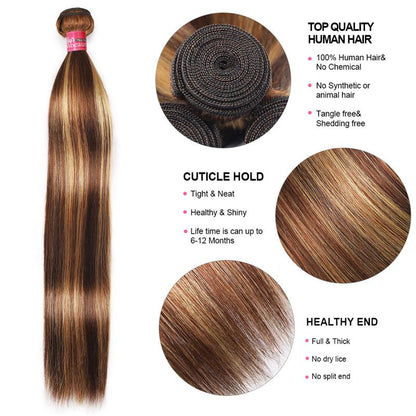 Overnight Shipping Honey Blonde Highlight Silky Straight Hair 3 Bundles Human Hair Extensions