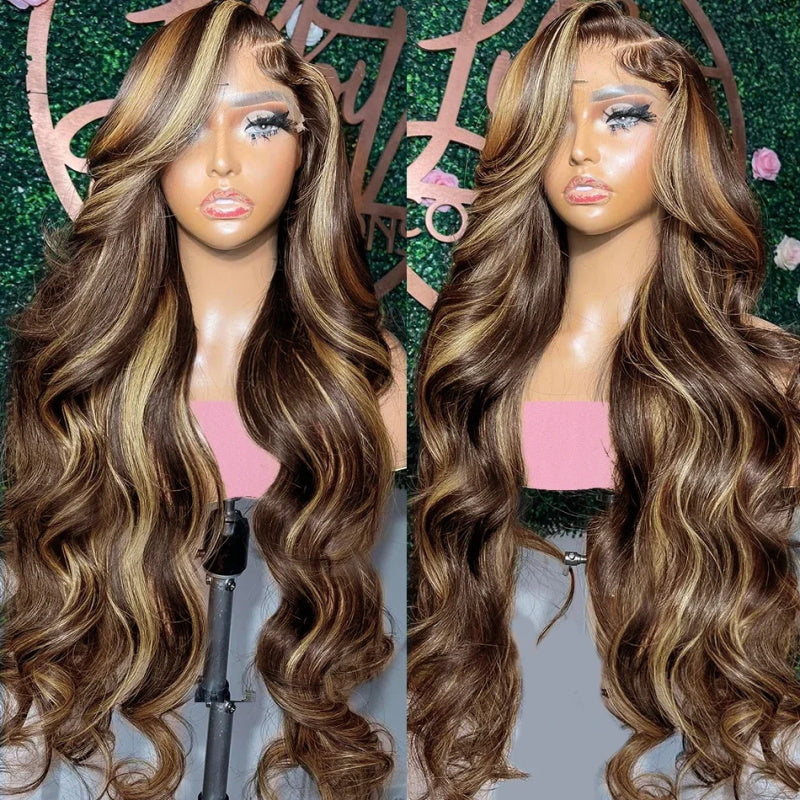 Honey Blonde Highlights Glueless Wig 13x6 Lace Front Wig Body Wave Hair Wig HD Lace Frontal Wig