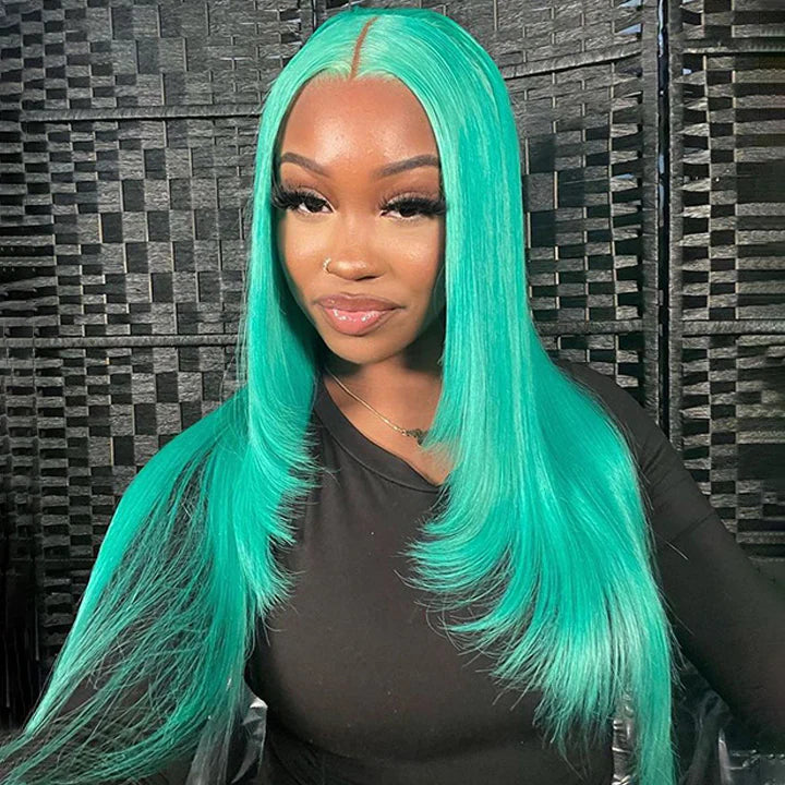 Hairinbeauty New Color Hair Mint Green 13x4 HD Transparent Lace Wigs P ...