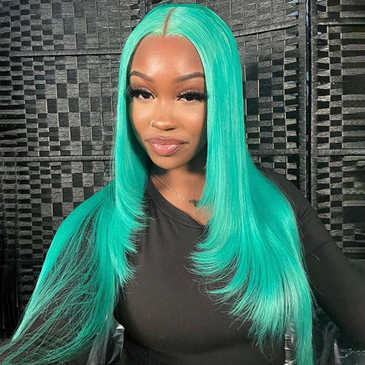 Hairinbeauty New Color Hair Mint Green 13x4 HD Transparent Lace Wigs Pre Plucked Human Hair Wigs