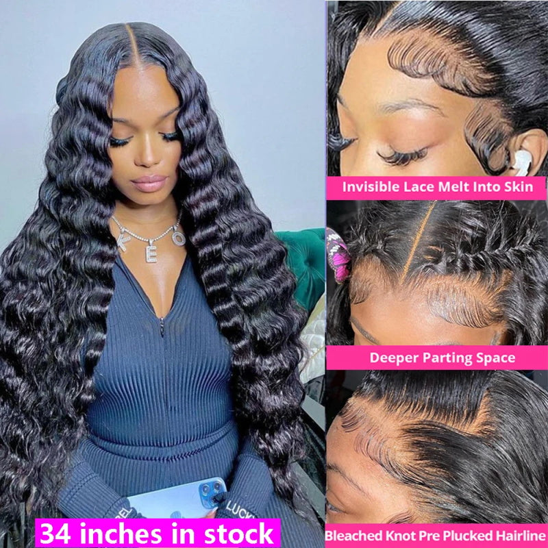 Long 32inch 4x4 HD Lace Closure Wigs Loose Deep Wave Wig Glueless Human Hair Wigs 200% Density