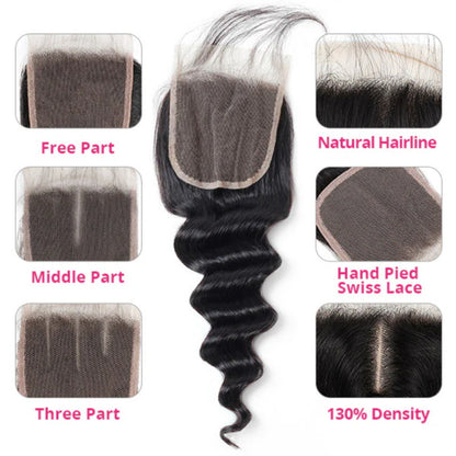 Loose Deep Wave Brazilian Hair 3 Bundles with 4x4 Closure 100% Human Hair Extension