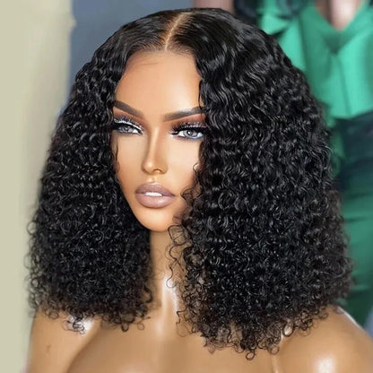 Hairinbeauty 250% Density 13x4 Kinky Curly Bob Lace Front Wig Pre Bleached Knots Wear Go Glueless Wig