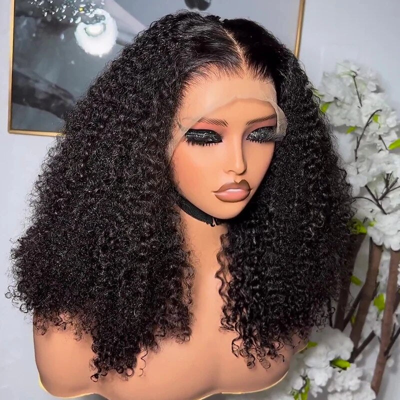 Hairinbeauty 250% Density 13x4 Kinky Curly Bob Lace Front Wig Pre Bleached Knots Wear Go Glueless Wig