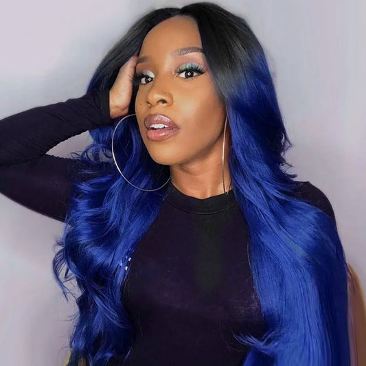 Ombre Color 13x4 Lace Front Wig Remy Hair 1B/Blue Straight /Body Wave Wigs Human Hair Wigs For Women