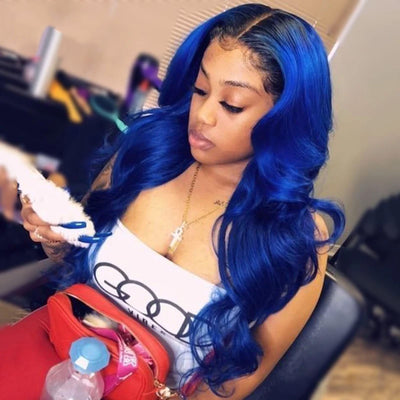 Ombre Color 13x4 Lace Front Wig Remy Hair 1B/Blue Straight /Body Wave Wigs Human Hair Wigs For Women