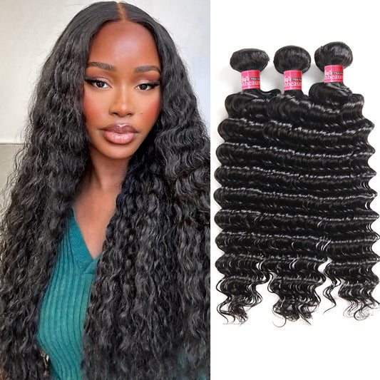 Overnight Shipping 100% Human Hair Deep Wave 3 Bundles Hair Double Weft