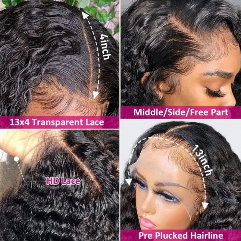 Overnight Shipping Deep Wave Glueless Wig 13x4 Transparent Lace Front Wig Pre Plucked Natural Color