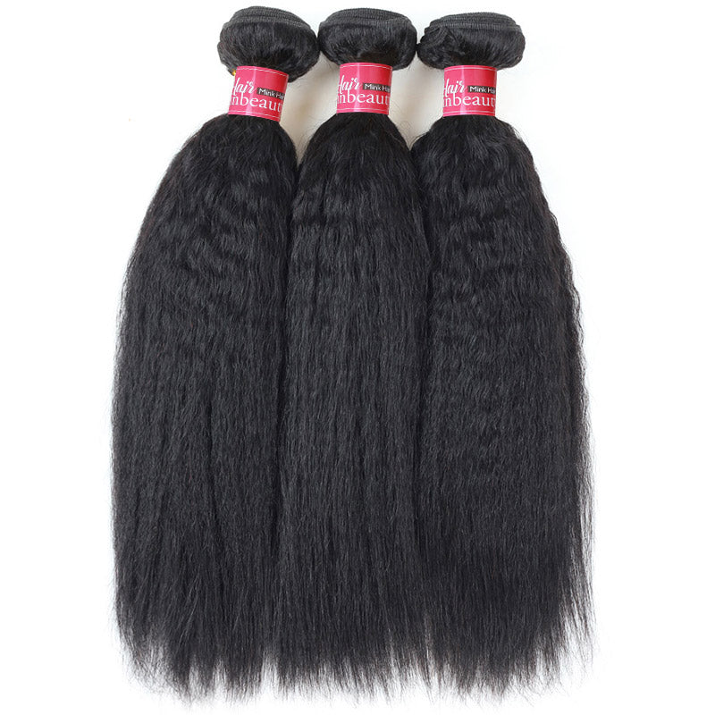Overnight Shipping Yaki Kinky Straight 3 Bundles Human Hair 100% Brazilian Hair Extensions