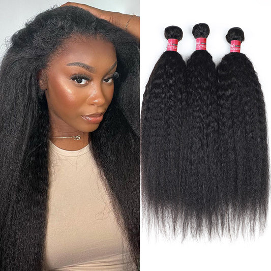 Overnight Shipping Yaki Kinky Straight 3 Bundles Human Hair 100% Brazilian Hair Extensions