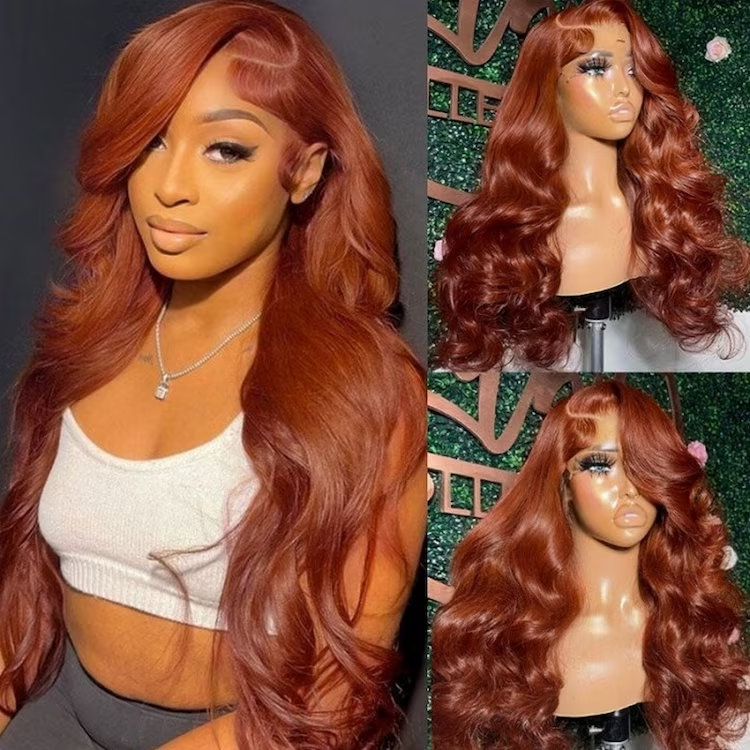 Hairinbeauty Ombre Ginger Cooper Color Body Wave 13x4 Lace Front Human Hair Wigs for Women