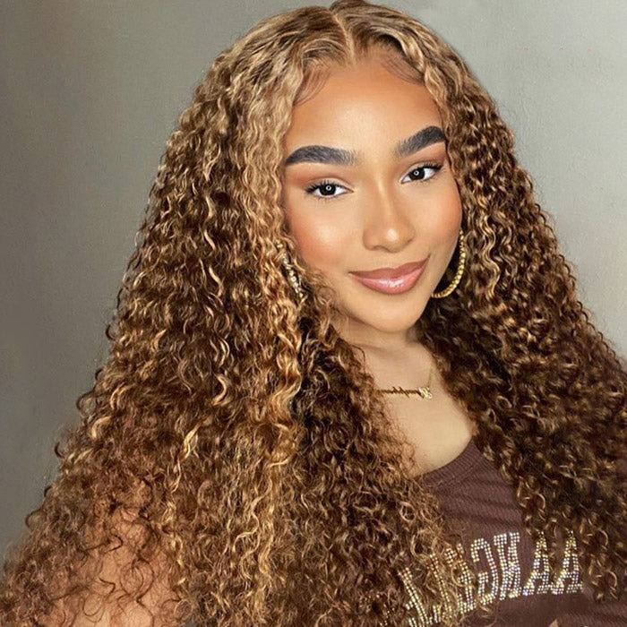 Pre-plucked Ready To Go Deep Wave Wig 180% Highlight Brown Color Wear Go 5x5 Deep Curly Wig Bleached Knots Beginner Friendly