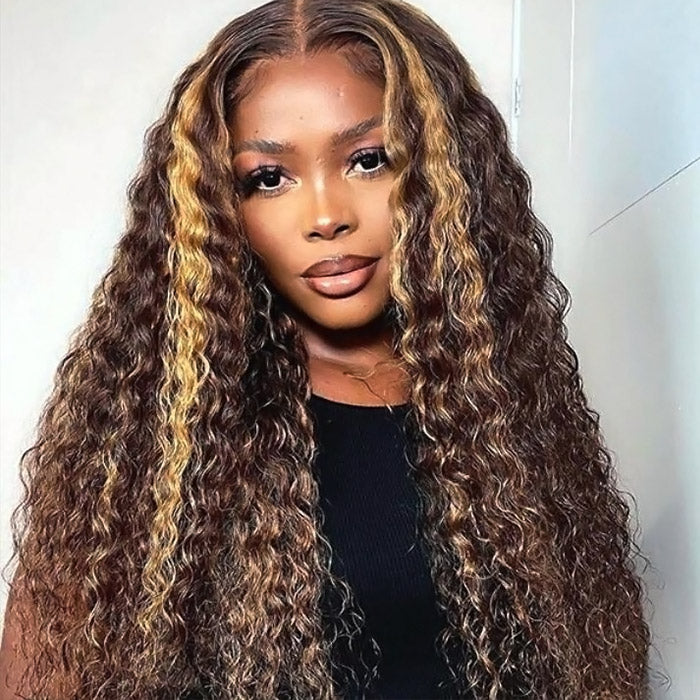 Pre-plucked Ready To Go Deep Wave Wig 180% Highlight Brown Color Wear Go 5x5 Deep Curly Wig Bleached Knots Beginner Friendly
