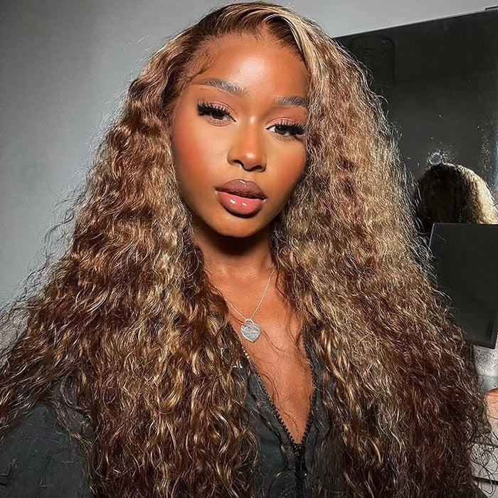 Glueless Wear And Go Wig P4/27 Highlight Deep Wave Human Hair Wig Pre-plucked 13x4 Lace Frontal Wig With Pre-Cut Lace