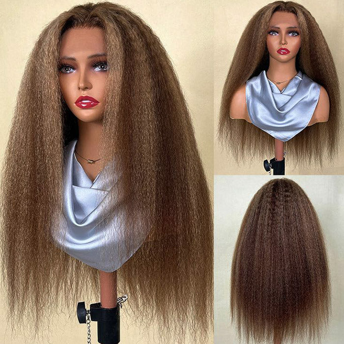 New Arrival Wear Go Kinky Straight Preplucked HD Lace Wig Highlight Brown Color 5x5 Glueless Wigs