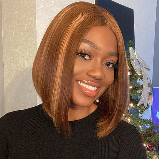 Glueless Straight Bob Wig Pre-plucked 13x4 Straight Lace Front Wig Highlight Ready To Wear Human Hair Wig