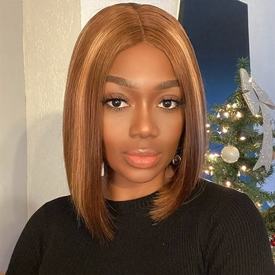 Glueless Straight Bob Wig Pre-plucked 13x4 Straight Lace Front Wig Highlight Wear and Go Human Hair Wig
